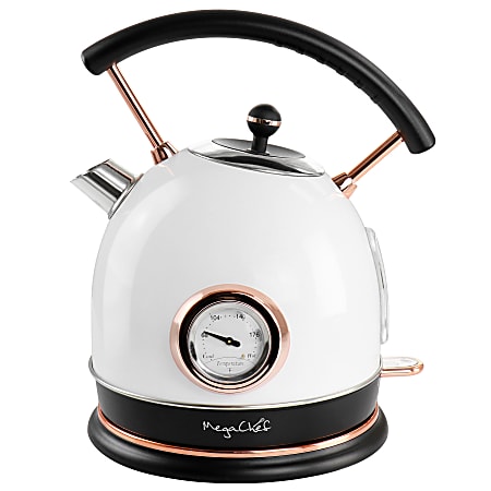 MegaChef 1.8L Half Circle Electric Tea Kettle With Thermostat, White