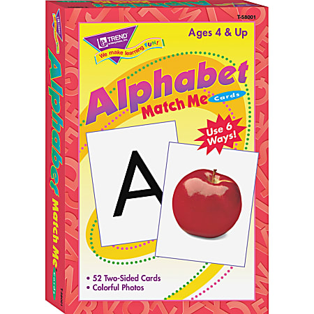 Trend Alphabet Match Me Flash Cards, 3" x 4", Pack Of 52 Cards