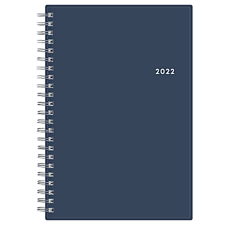 Blue Sky™ Weekly/Monthly PP Safety Wirebound Planner, 5" x 8", Kenji/Solid Navy, January To December 2022