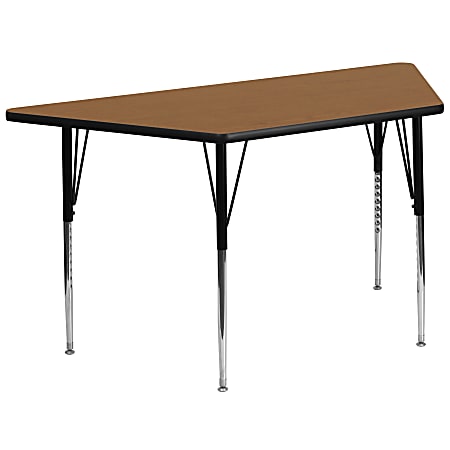 Flash Furniture Trapezoid Activity Table, Standard Height-Adjustable Legs, 29-1/2'' x 57-1/4'', Oak
