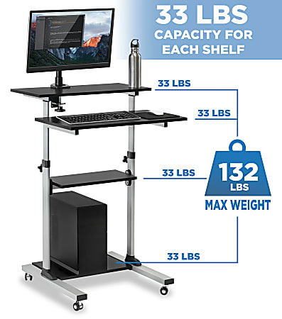 Mount It Stand Up Desk Mobile Workstation 30 12 H x 37 W x 6 D Silver -  Office Depot