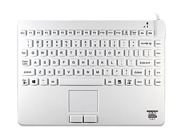 Man & Machine Premium Waterproof Disinfectable Silent 12" Keyboard - Industrial Silicon Rubber Keyswitch - White - SCLP+/W5