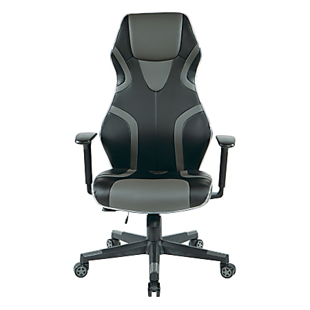 Office Star™ Rogue Faux Leather Gaming Chair, Gray/Black