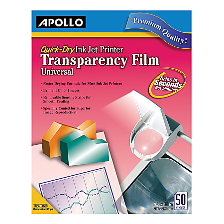 Apollo Quick-Dry Universal Inkjet Transparency Film, Box Of 50