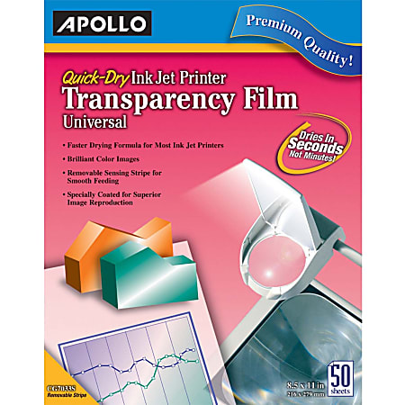 Apollo Quick Dry Universal Inkjet Transparency Film Box Of 50