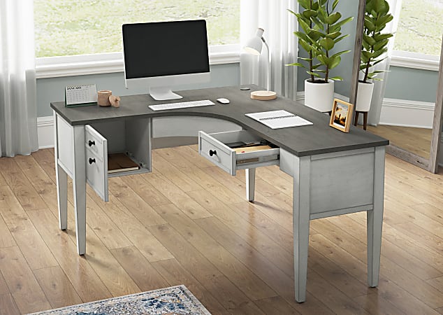Whalen® Lagron 60"W Wood L-Shaped Corner Desk, Arctic White/Shadow Gray