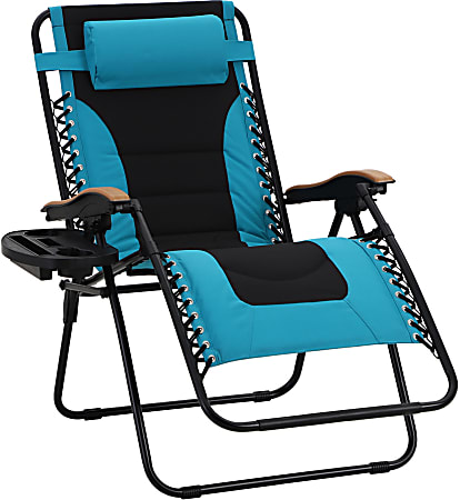 PHI VILLA Oversized Padded Zero Gravity Lounge Chair With Cup Holder, Aqua/Black