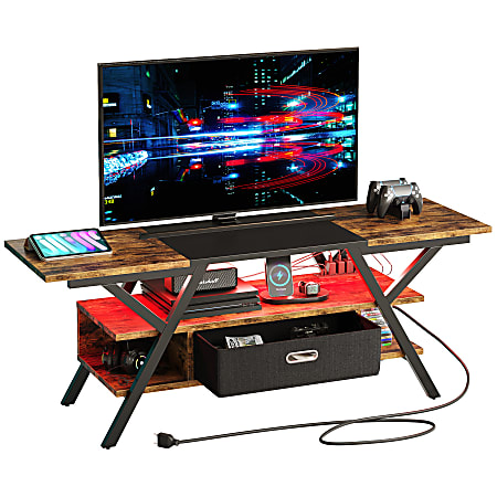 Bestier 55" LED Multicolor Gaming TV Stand For 65" TV With Power Outlet & Drawer, 22”H x 55-1/8”W x 15-3/4”D, Rustic Brown