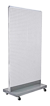 Azar Displays 2-Sided Double Pegboard Floor Display With Wheels, 66" x 32", White