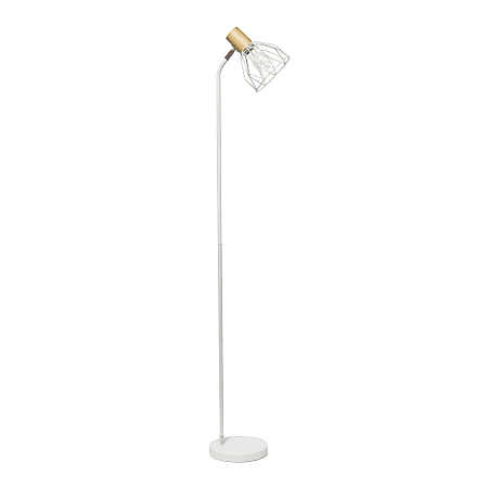 Simple Designs Industrial Farmhouse Fusion Adjustable Cage Wire Accent Floor Lamp, 55-15/16"H, White