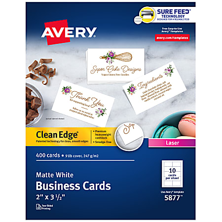 Avery® Clean Edge® Printable Business Cards, 2" x 3.5", White, 400 Blank Cards