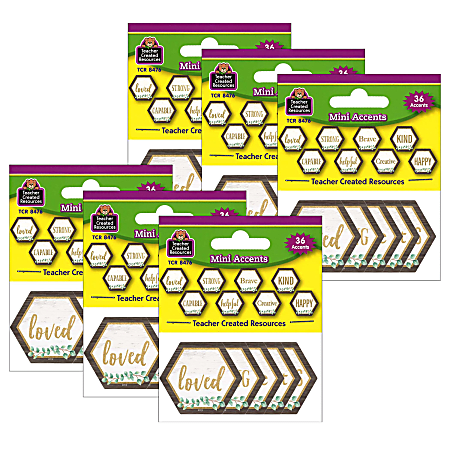 Teacher Created Resources Mini Accents, Eucalyptus Positive Words, 36 Pieces Per Pack, Set Of 6 Packs