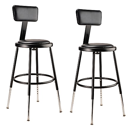 National Public Seating 6400 Series Adjustable Vinyl-Padded Science Stools With Backrests, 19 - 26-1/2"H Seat, Black, Pack Of 2 Stools