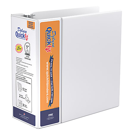 Stride® QuickFit® Space-Saving D-Ring Deluxe View Binders, 5" Rings, 42% Recycled, White