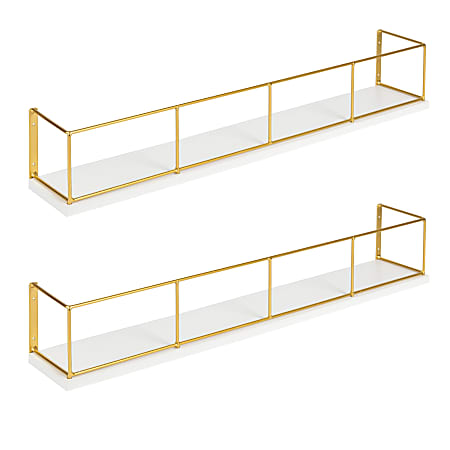 Kate And Laurel Benbrook Wall Shelves, 4”H x 24”W x 4”D, White/Gold, Set Of 2 Shelves