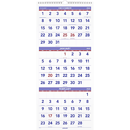 2025-2026 AT-A-GLANCE® Monthly 3-Month Reference Vertical Wall Calendar, 12" x 27", December To February