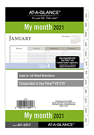 AT-A-GLANCE® Monthly Planner Refill, 5-1/2" x 8-1/2", Black/White, January To December 2021, 481-685Y