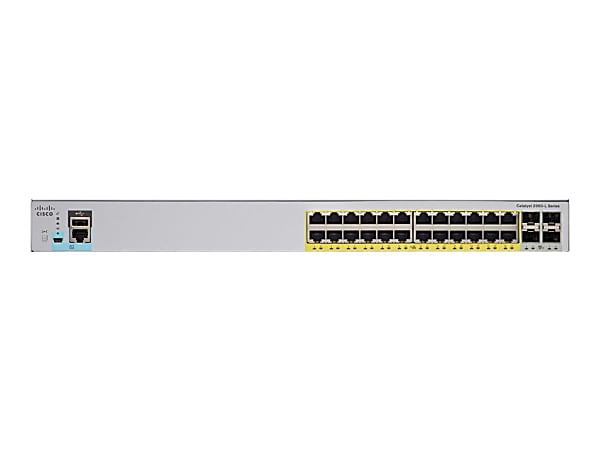 Cisco Catalyst 2960L-24PQ-LL - Switch - managed - 24 x 10/100/1000 (PoE+) + 4 x 1 Gigabit / 10 Gigabit SFP+ - desktop, rack-mountable - PoE+ (195 W)