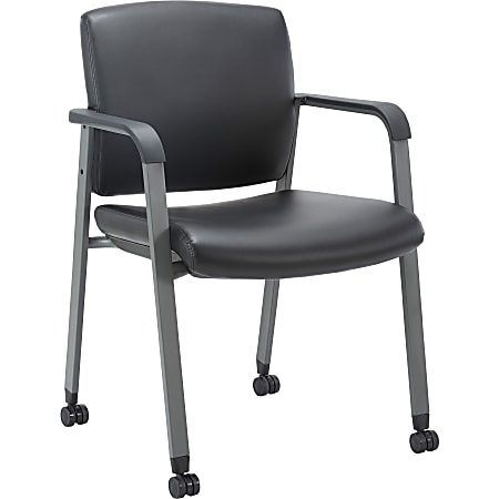 Lorell Healthcare Upholstery Guest Chair with Casters Vinyl Seat Vinyl Back Steel Frame Square Base Black Armrest 1 Each