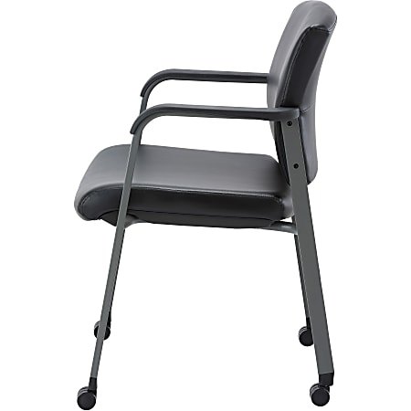 Lorell Healthcare Upholstery Guest Chair with Casters - Vinyl Seat - Vinyl Back - Steel Frame - Square Base - Black - Armrest - 1 Each