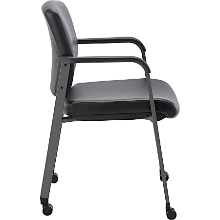 Lorell Healthcare Upholstery Guest Chair with Casters - Vinyl Seat - Vinyl Back - Steel Frame - Square Base - Black - Armrest - 1 Each