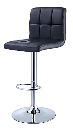 Powell Quilted Faux Leather Bar Stool, Black/Chrome