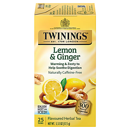 Twinings® Lemon & Ginger Herbal Decaffeinated Tea Bags,