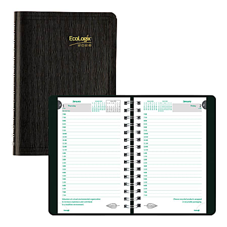 2026 Brownline EcoLogix Daily Appointment Planner, 8" x 5", 100% Recycled, Black, January To December, CB410W.BLK