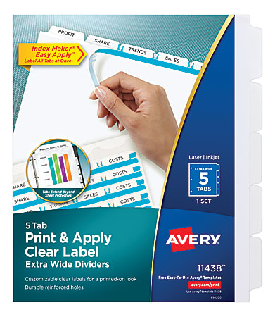 Avery® Index Maker Extra-Wide Tab Dividers, 5-Tab, White