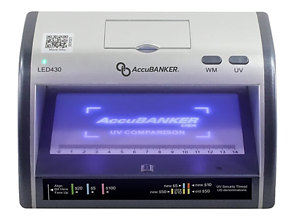 AccuBanker LED430 Counterfeit Bill & Document Validator With Magnifier, 4-7/16”H x 8-7/16”W x 5-3/4”D