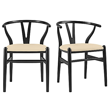 Eurostyle Evelina Velvet Side Accent Chairs, Black/Beige, Set Of 2 Chairs