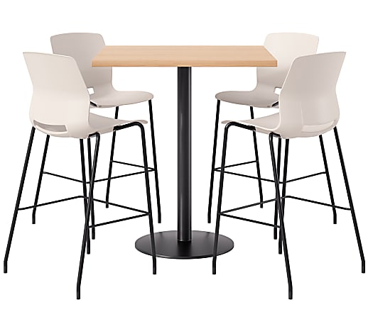 KFI Studios Proof Bistro Square Pedestal Table With Imme Bar Stools, Includes 4 Stools, 43-1/2”H x 36”W x 36”D, Maple Top/Black Base/Moonbeam Chairs