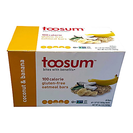 Toosum Healthy Foods Oatmeal Bars, Coconut and Banana, 1.07 Oz, Pack Of 60 Bars