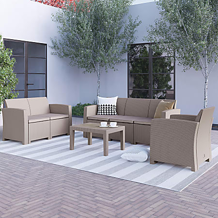 Flash Furniture 4-Piece Outdoor Faux-Rattan Patio Set, Light Gray