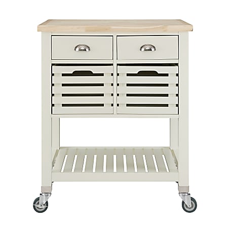 Linon Sherwood Butcher Block Kitchen Cart, 36-1/4”H x 30”W x 22”D, White