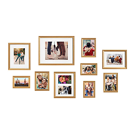 Uniek Kate And Laurel Adlynn Photo Frame Set, Assorted Sizes, Traditional Glam Gold, Set Of 10