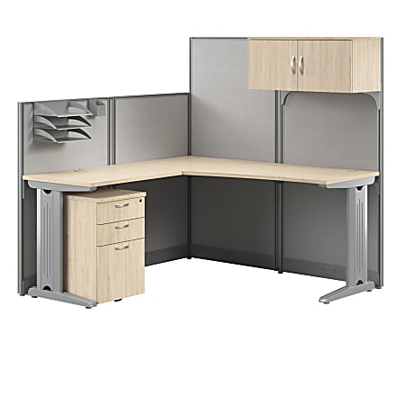 Bush Business Furniture Office in an Hour 65-inch L Shaped Cubicle Desk with Storage, Drawers, and Organizers, Natural Elm, Standard Delivery