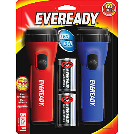 Eveready LED Economy Flashlight - LED - 9 lm Lumen - 1 x D - Alkaline - Battery - Polypropylene - Blue, Red - 24 / Carton