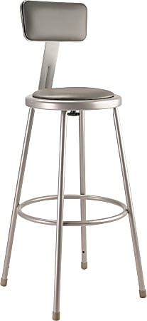 National Public Seating Vinyl-Padded Stool With Back, 30"H, Gray