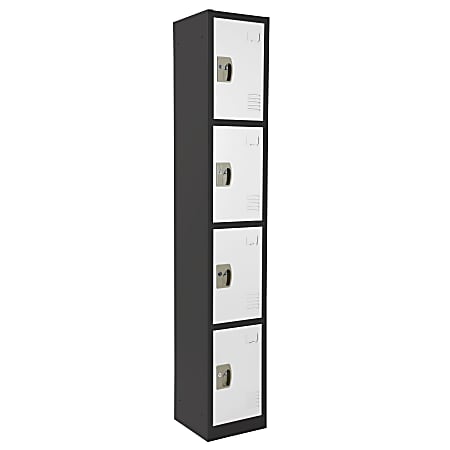 Alpine AdirOffice 4-Tier Steel Lockers, 72"H x 12"W x 12"D, Black/White, Pack Of 4 Lockers