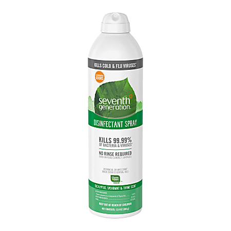 Seventh Generation Disinfectant Cleaner - For Day Care - 13.9 fl oz (0.4 quart) - Eucalyptus Spearmint & Thyme Scent - 8 / Carton - Non-flammable, Rinse-free, Antibacterial, Disinfectant - Clear