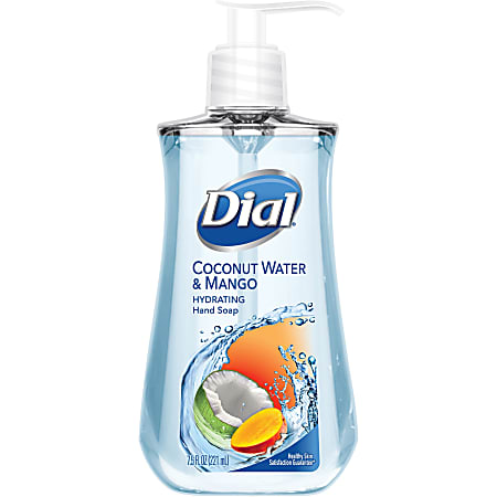 Dial Coconut WaterMango Hand Soap Pump Coconut Water Mango Scent 7.5 fl oz 221.8 mL Pump Bottle Dispenser Kill Germs Hand Skin Clear Residue free 12 Carton Office Depot