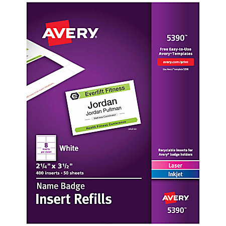 Avery® Laser Name Badge Inserts, 2 1/4" x 3 1/2", 5390, Box Of 400