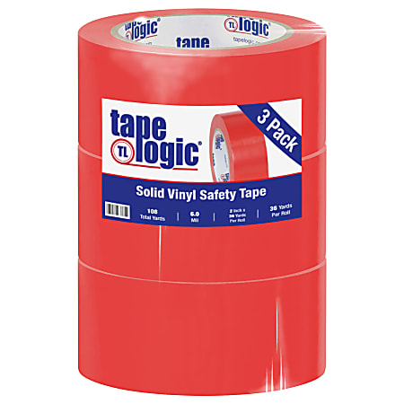 BOX Packaging Solid Vinyl Safety Tape, 3" Core, 2" x 36 Yd., Red, Case Of 3