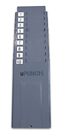 uPunch HNTCR10 Expandable Adjustable Time Card Rack, 10 Pockets, 4"H x 7 5/8"W x 4 1/2"D, Gray