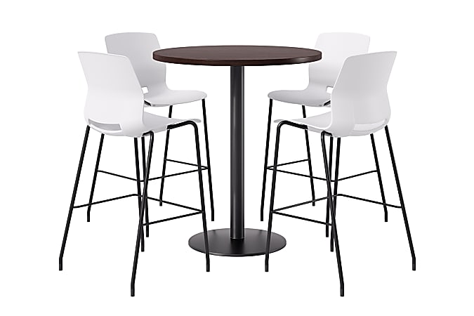 KFI Studios Proof Bistro Round Pedestal Table With Imme Barstools, 4 Barstools, Cafelle/Black/White Stools