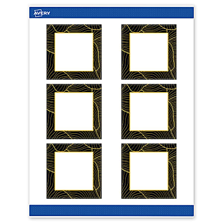 Avery® Printable Labels With Sure Feed® Technology, S00-ETD, Square, 3" x 3", Matte White With Preprinted Black/Gold Vein Border, Pack Of 60