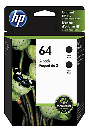 HP 64 Black Ink Cartridges, Pack Of 2, 3YP22AN