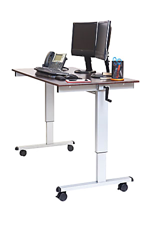 Luxor Crank 60"W Adjustable Stand Up Desk, Dark Walnut/Silver