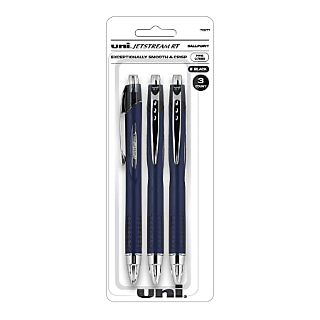 uni-ball® JetStream™ RT Retractable Ballpoint Pens, Fine Point, 0.7 mm, Blue Barrel, Black Ink, Pack Of 3